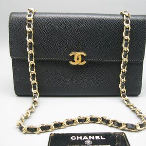 Vintage Chanel Black Safiano Leather Long Bag Wallet